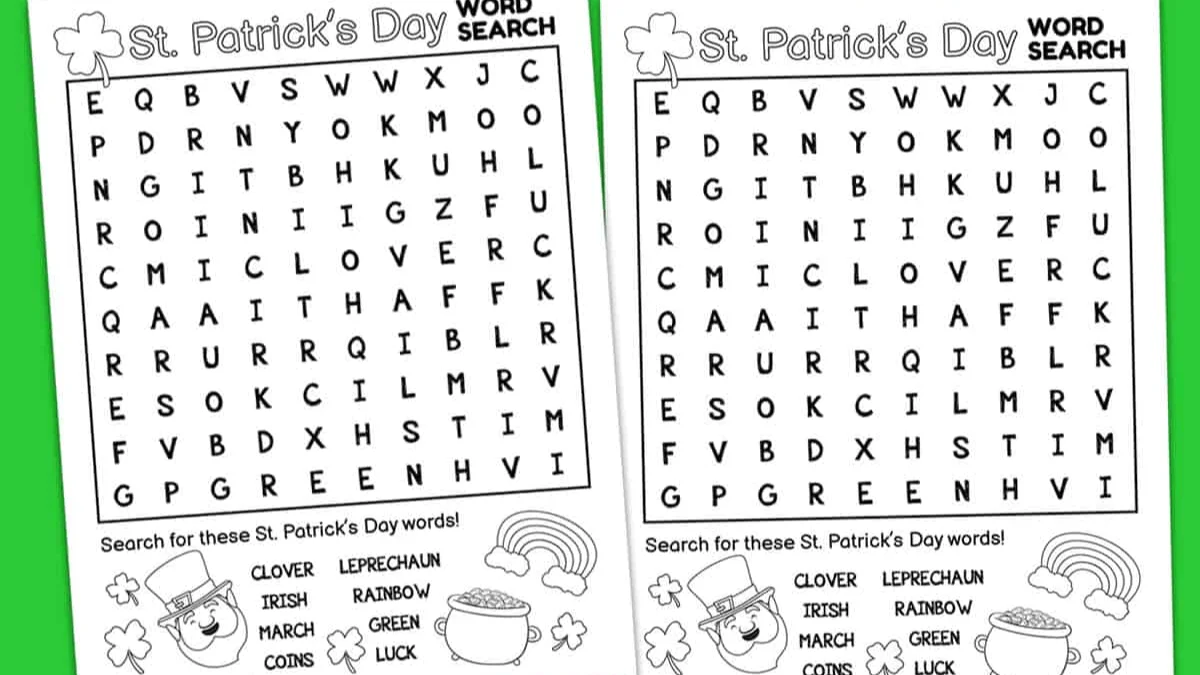 St. Patrick’s Day Word Search, Free Puzzles for Fun and Learning